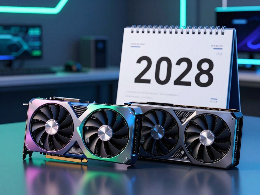 Rumored RTX 6090 and RTX 6080 lineup beside a 2028 calendar