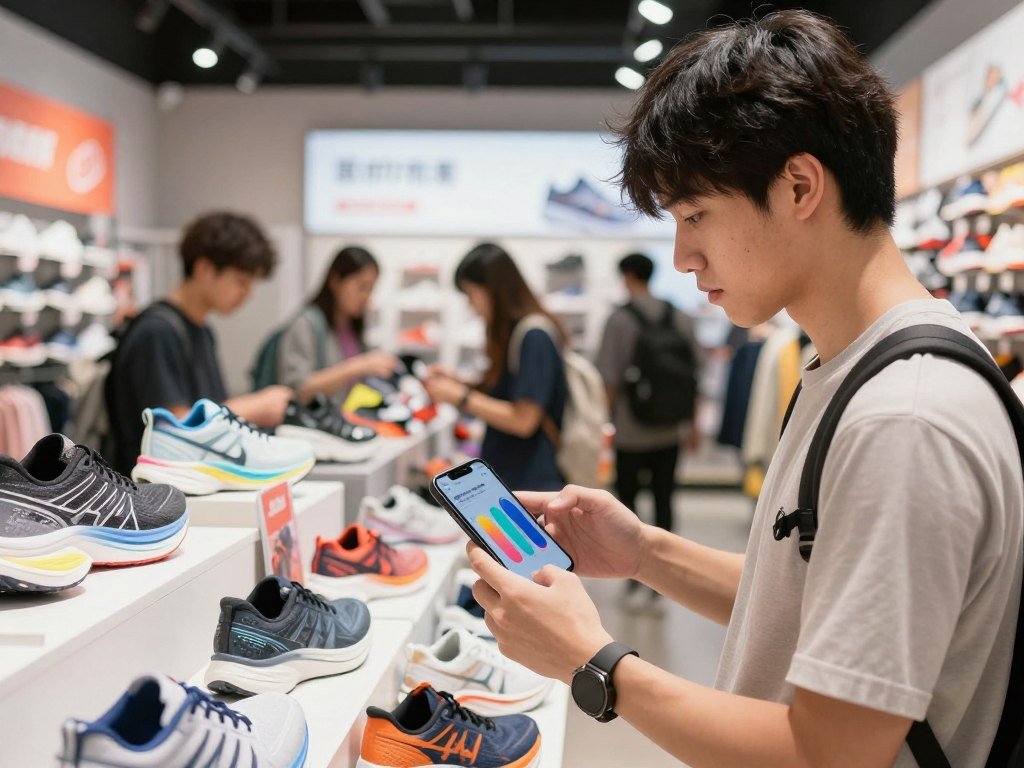 Running shoe shopper receives a useful accessory recommendation after browsing