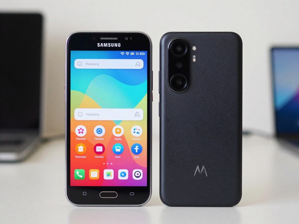 Samsung Galaxy and Motorola budget phone screens side by side