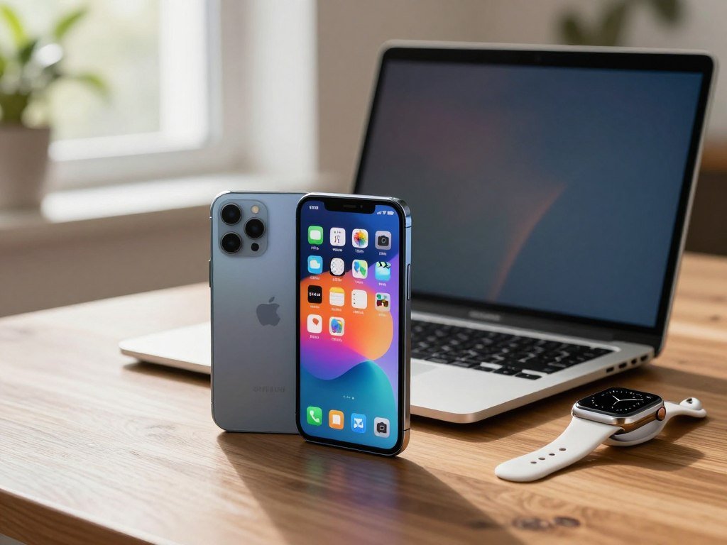 Samsung and Apple phones beside a Mac and Apple Watch