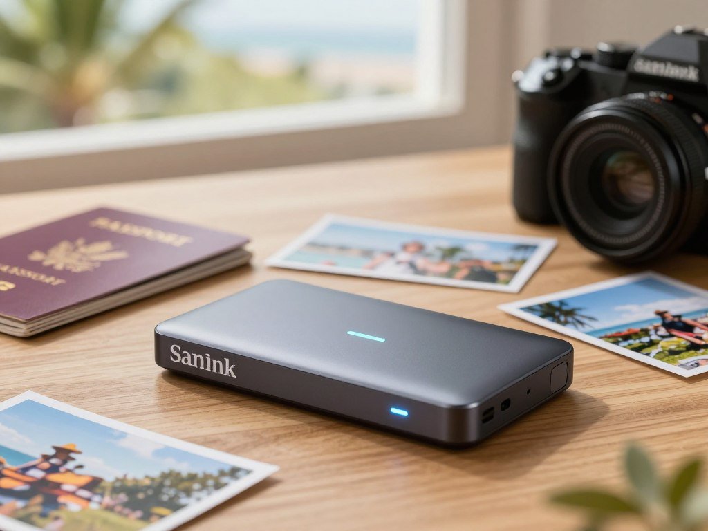 SanDisk portable drive protecting a travel photo backup