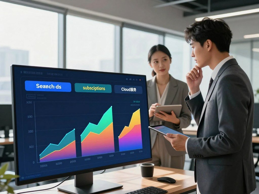 Search ads, subscriptions, and cloud services on a technology company chart Search ads, subscriptions, and cloud services on a technology company chart