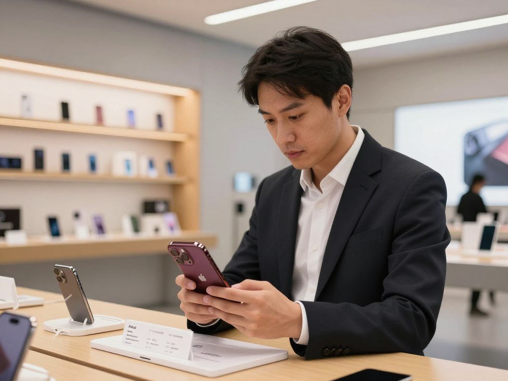 Shopper checks burgundy iPhone Pro Max stock and return terms Shopper checks burgundy iPhone Pro Max stock and return terms