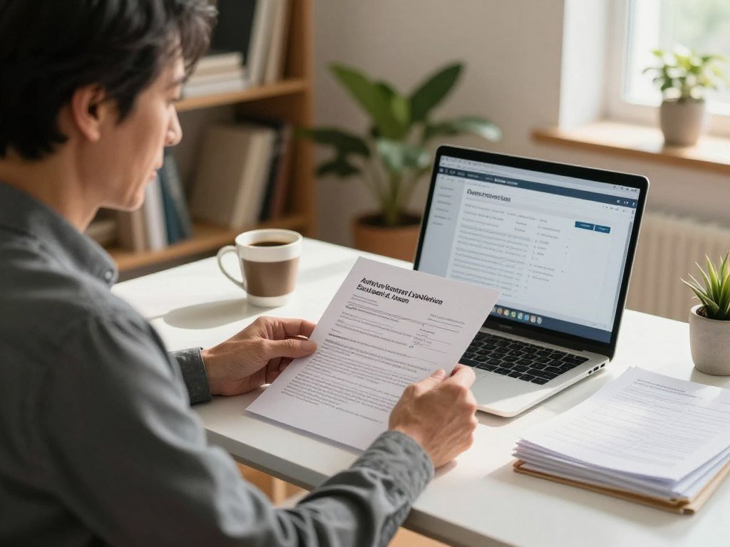 Shopper gathering auto loan application documents at home Shopper gathering auto loan application documents at home