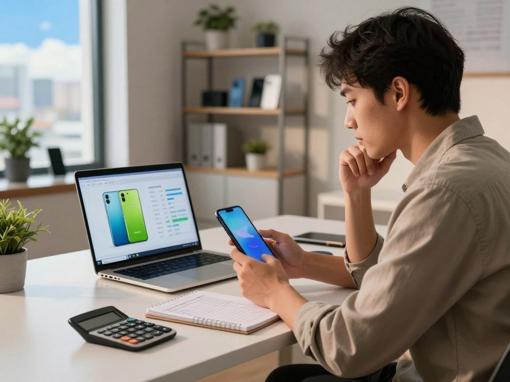 Shopper weighing phone costs against everyday mobile use