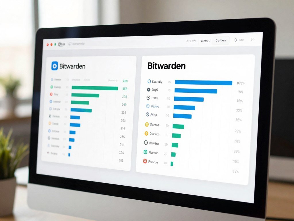Side by side password manager ratings on a screen