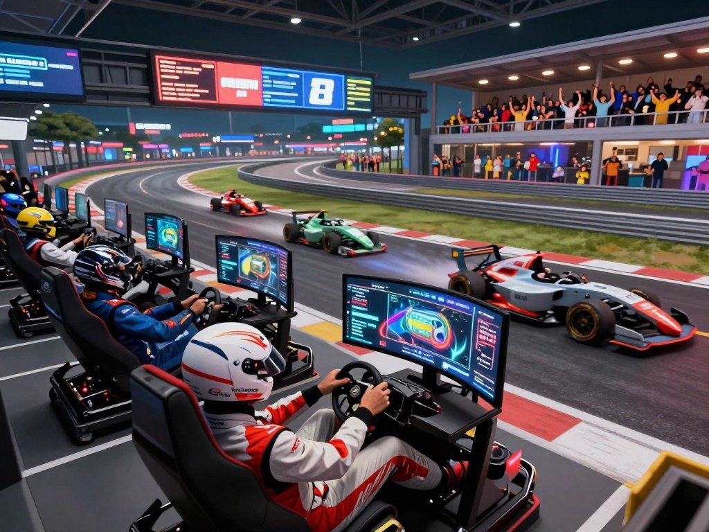 Sim racers compete on a laser-scanned road racing track Sim racers compete on a laser-scanned road racing track