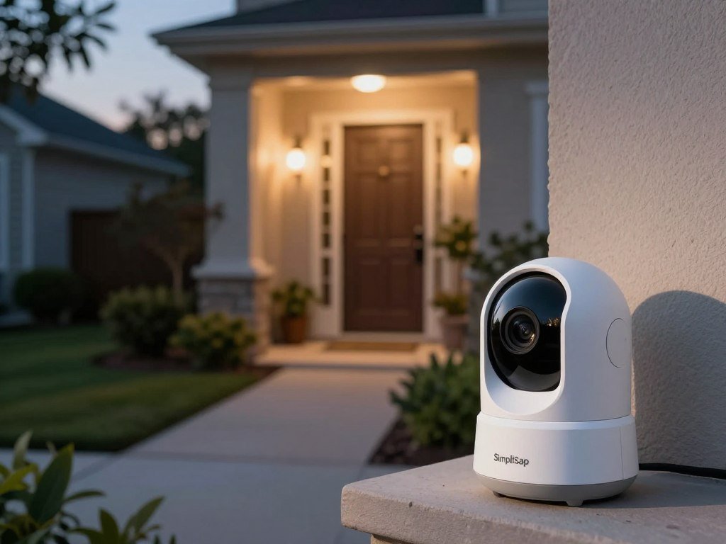 SimpliSafe outdoor camera using a spotlight near an entry SimpliSafe outdoor camera using a spotlight near an entry