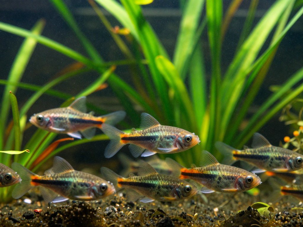 Small Corydoras group in a freshwater tank with filtration Small Corydoras group in a freshwater tank with filtration