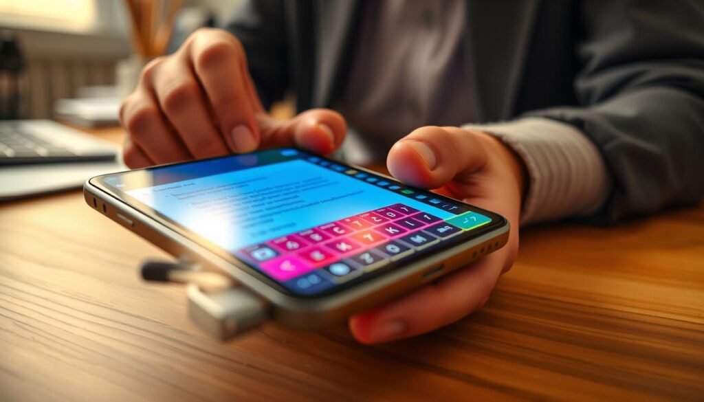 Smartphone keyboard using predictive text while someone types