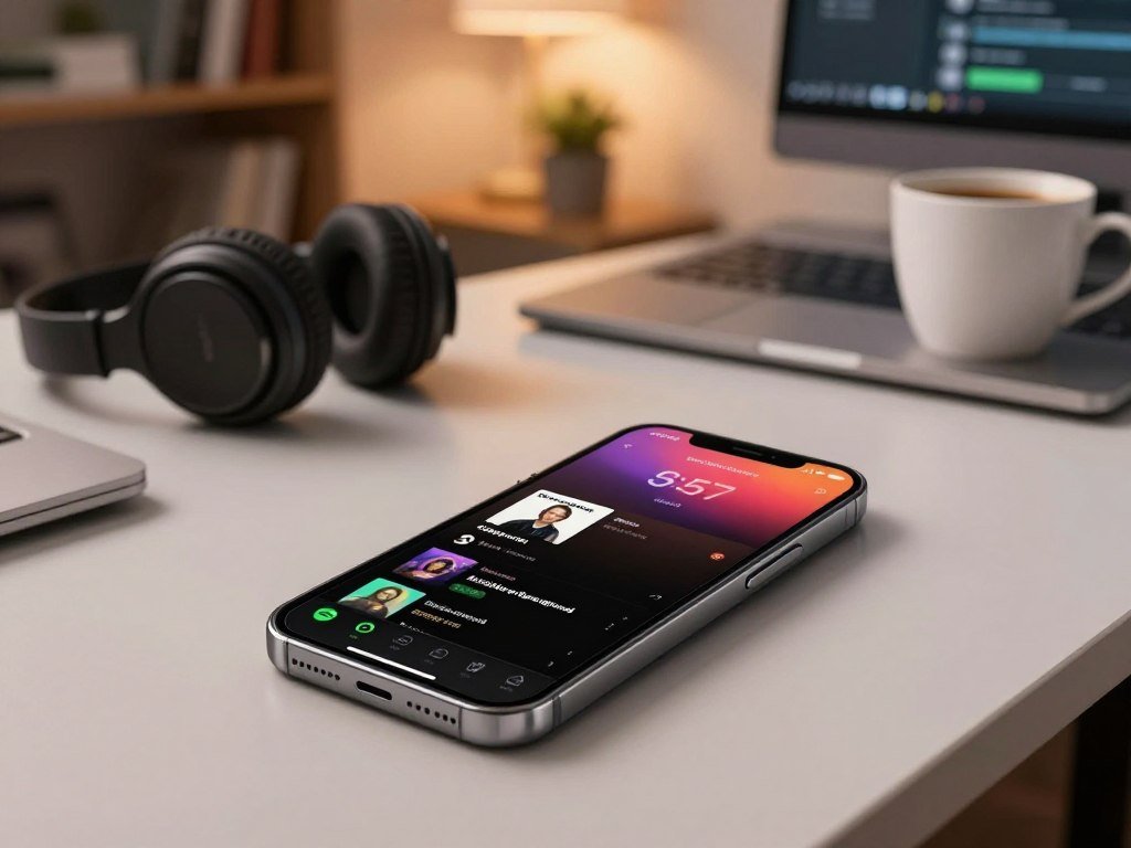 Spotify playlists open on an iPhone during online listening Spotify playlists open on an iPhone during online listening