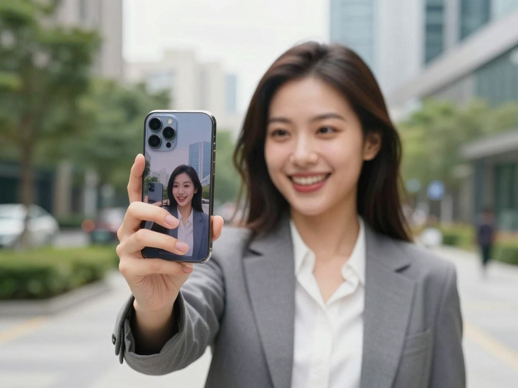 Square front camera sensor frames a portrait and landscape selfie