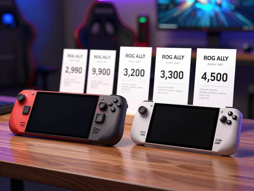 Steam Deck OLED and ROG Ally models beside current price notes