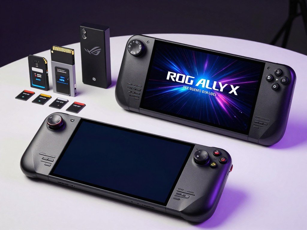 Steam Deck OLED storage options beside the ROG Ally X Steam Deck OLED storage options beside the ROG Ally X