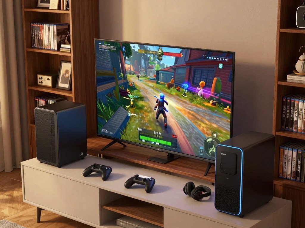 Steam Machine running games at medium settings on a living-room TV