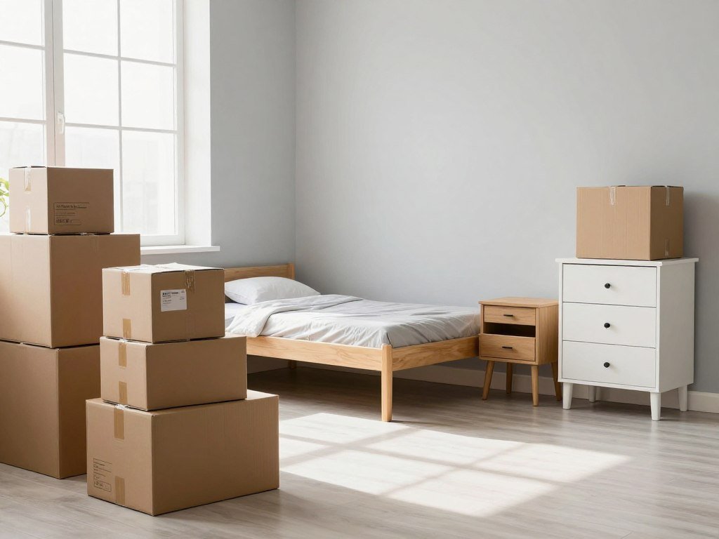 Storage unit size planning with boxes and small bedroom furniture Storage unit size planning with boxes and small bedroom furniture