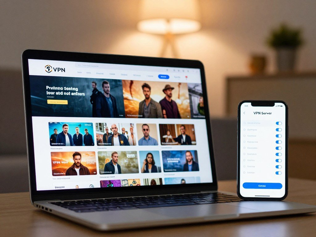 Streaming app open beside a VPN server selection Streaming app open beside a VPN server selection