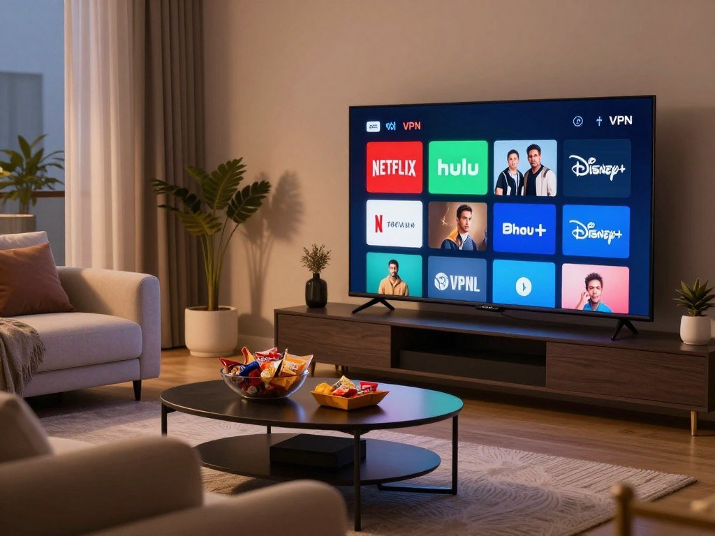 Streaming apps open on a television using a VPN connection Streaming apps open on a television using a VPN connection
