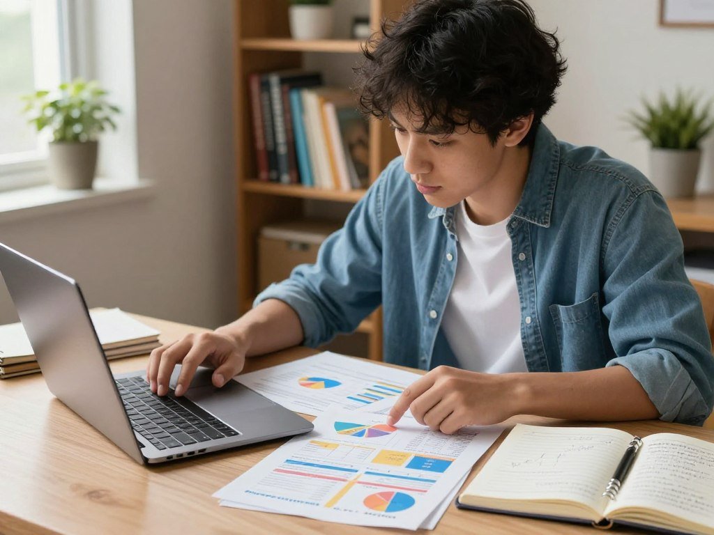 Student checks study abroad costs beside a semester budget Student checks study abroad costs beside a semester budget