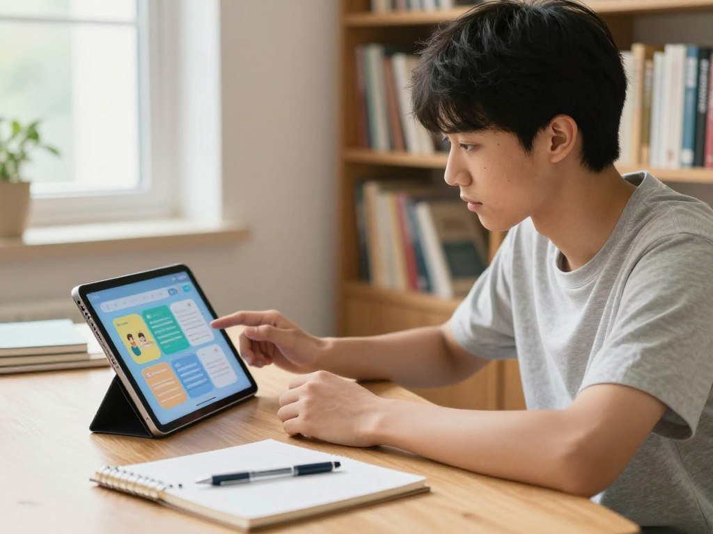 Student comparing tablet screen sizes for schoolwork