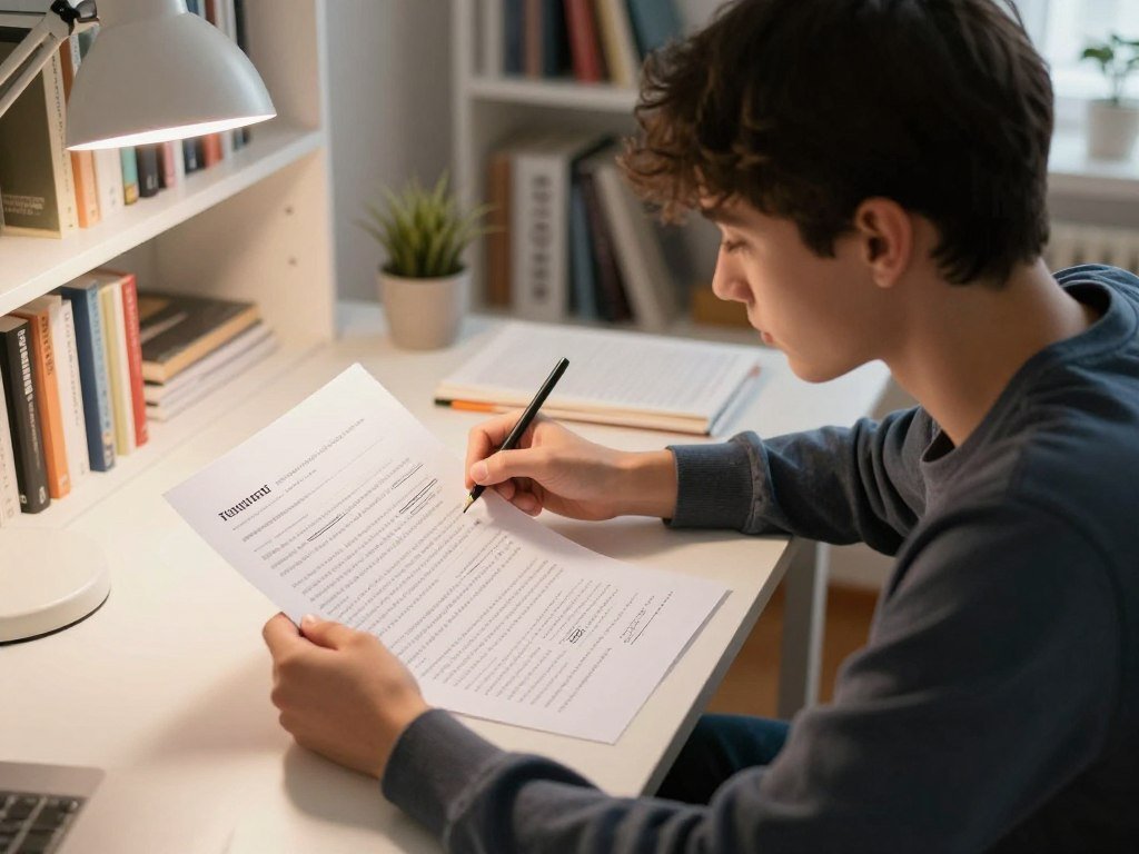 Student comparing two earlier essays with a new writing piece Student comparing two earlier essays with a new writing piece