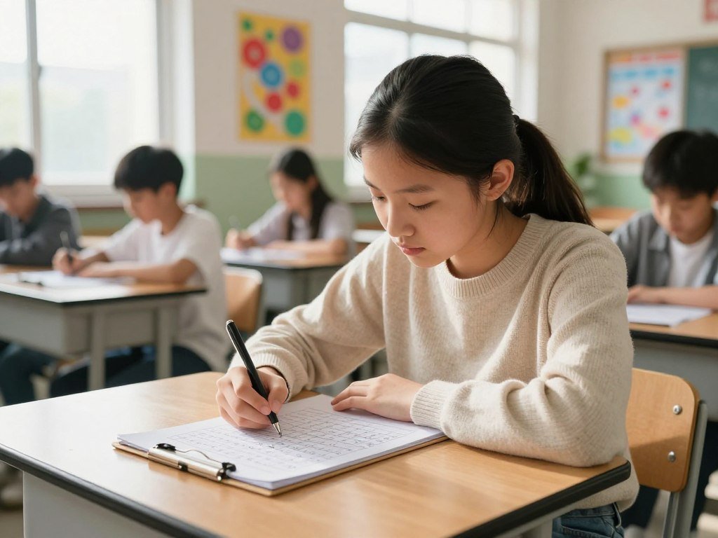 Student solving a word puzzle during a quiet school break
