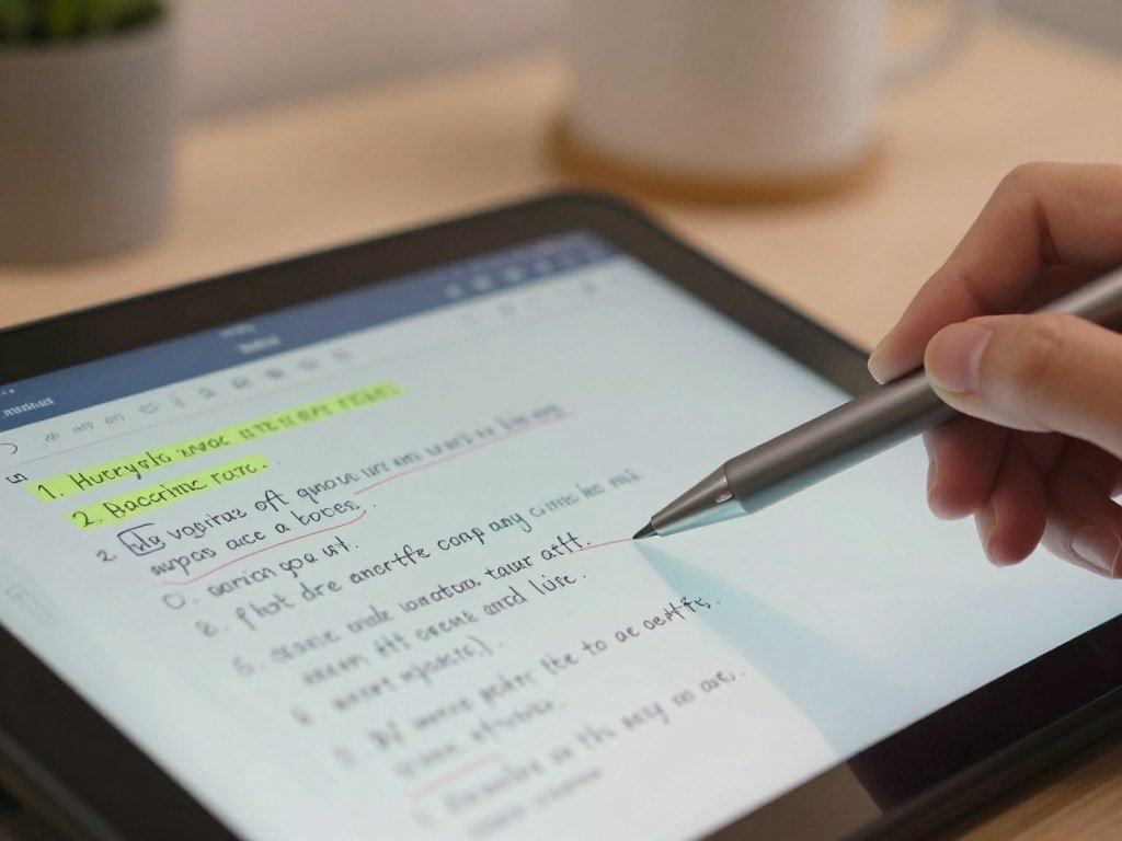 Stylus marking notes on a touchscreen portable monitor Stylus marking notes on a touchscreen portable monitor