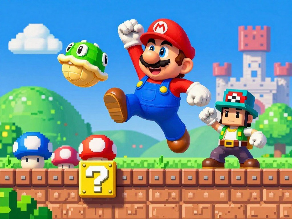 Super Mario Bros. platforming beside a stranger sequel style Super Mario Bros. platforming beside a stranger sequel style