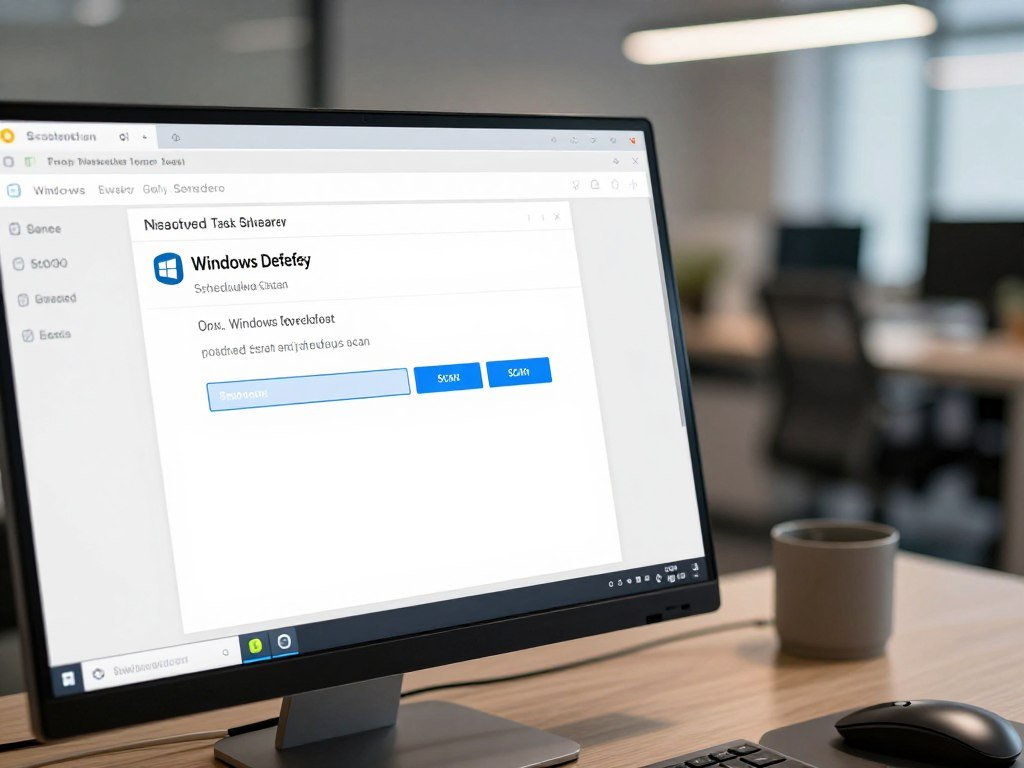 Task Scheduler library shows a Windows Defender scheduled scan