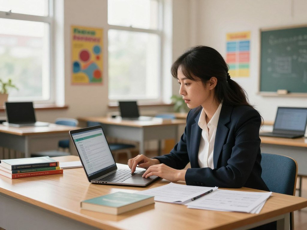 Teacher checks an AI-assisted quiz before classroom use