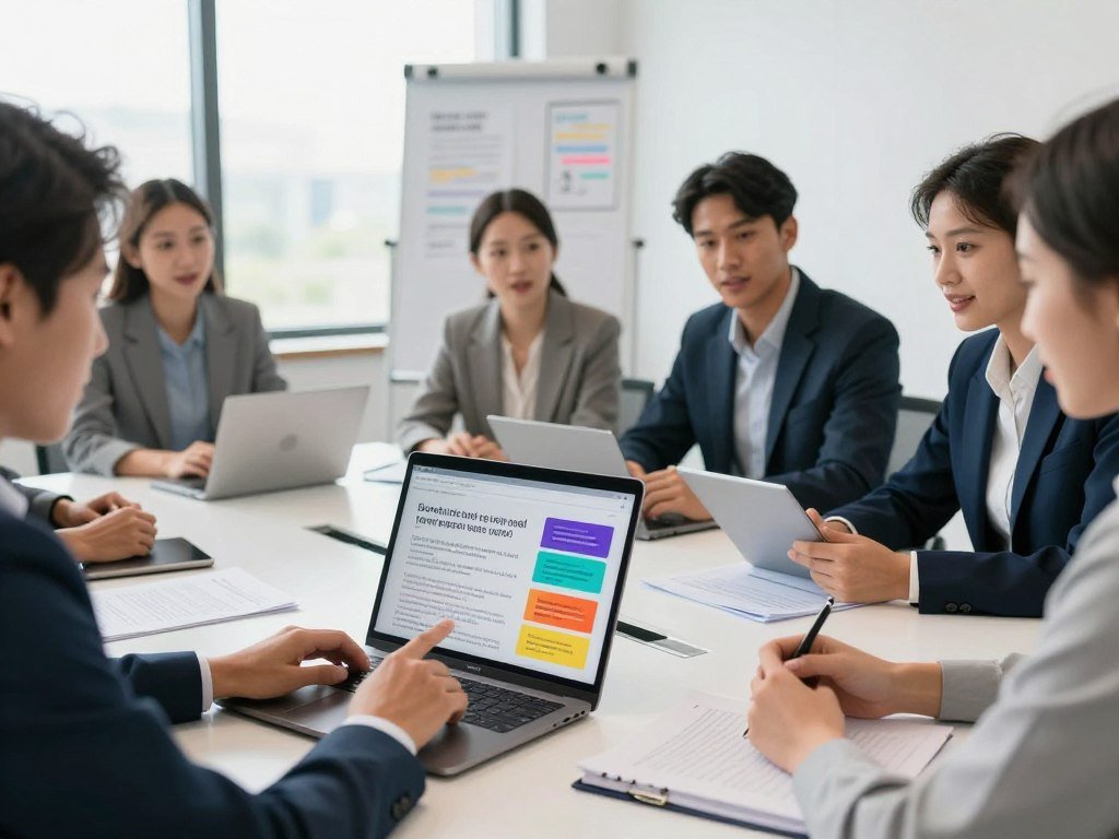 Team sharing brand voice examples and approved marketing copy Team sharing brand voice examples and approved marketing copy