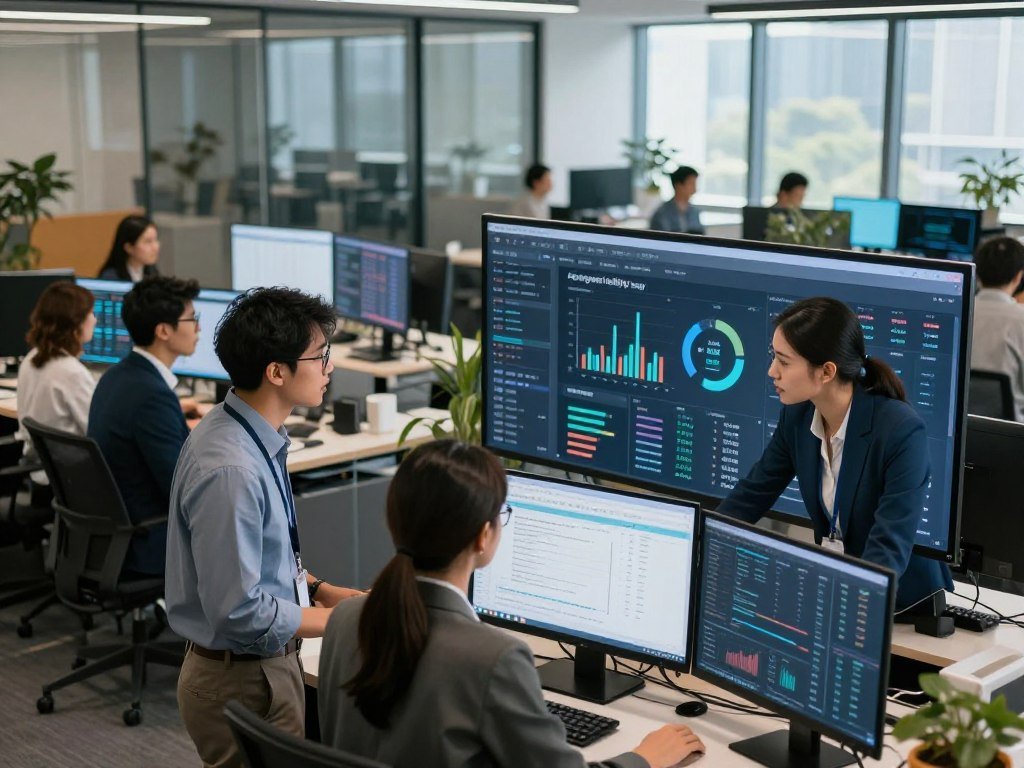 Teams checking agent reliability and workflow data on a dashboard