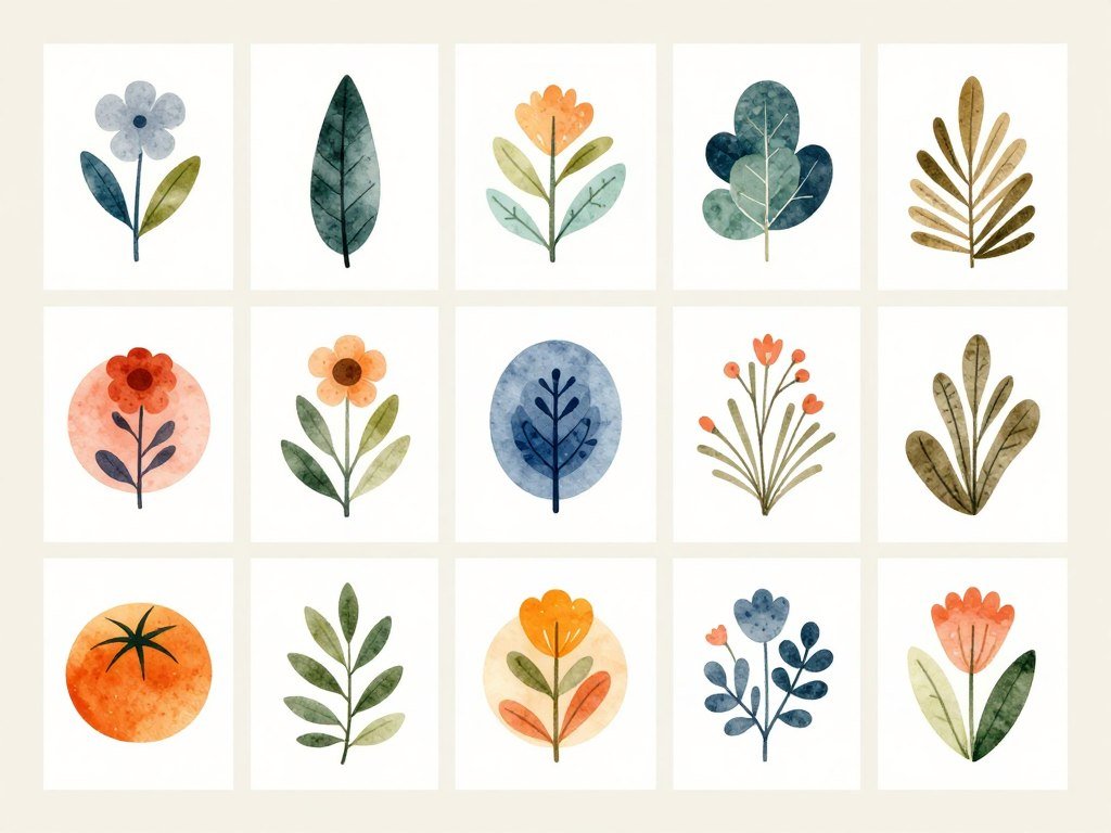 Ten illustrated style samples arranged as a reference sheet