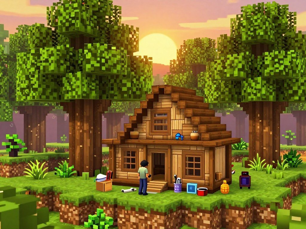 Terraria solo world with a player building near a forest Terraria solo world with a player building near a forest