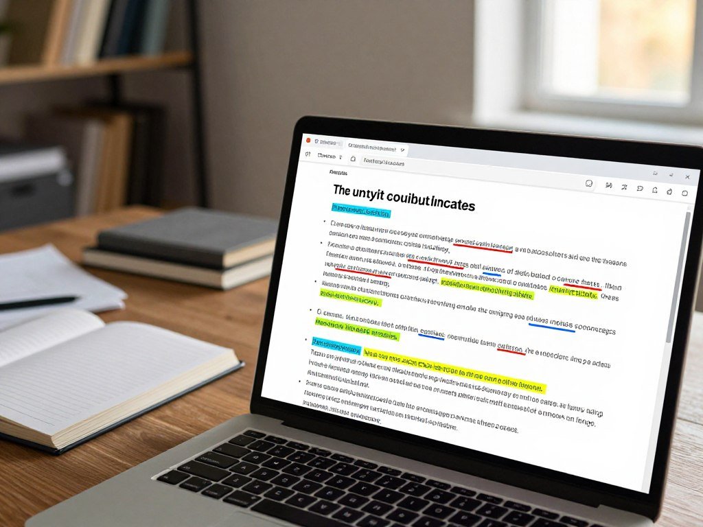 Text analysis screen highlighting sentence patterns in an essay Text analysis screen highlighting sentence patterns in an essay