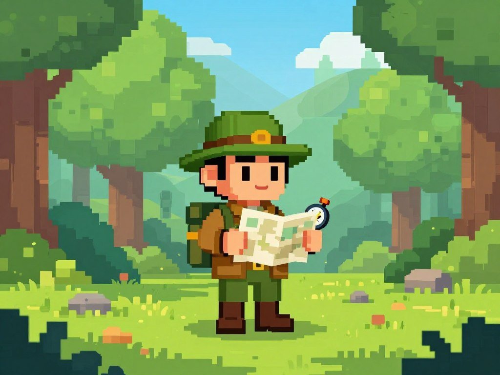 Text prompt guiding a centered forest ranger sprite
