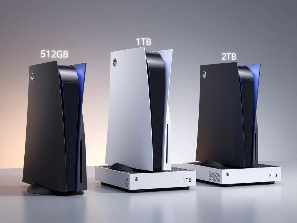 Three Xbox Series configurations shown with storage and disc details Three Xbox Series configurations shown with storage and disc details