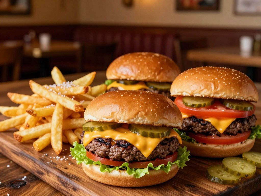 Three classic chain burgers with beef patties and cheese
