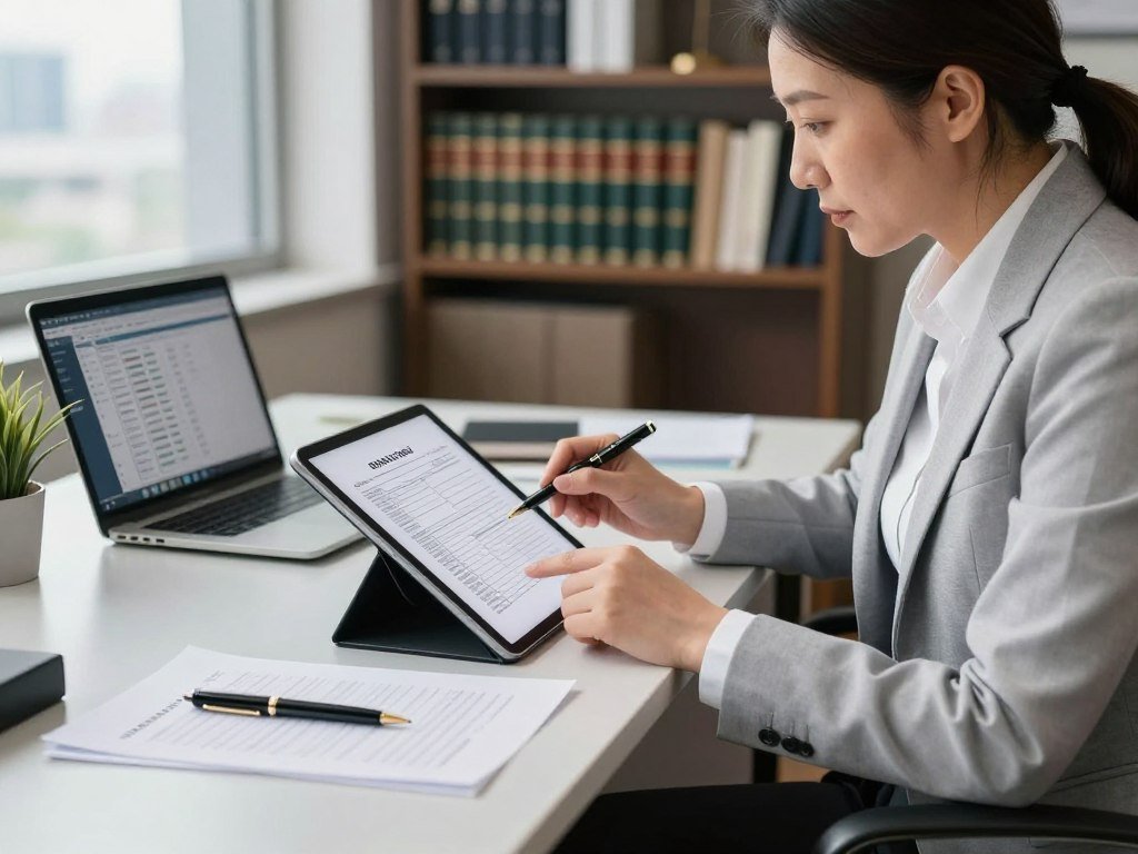 Timekeeper checking a draft entry before law firm billing Timekeeper checking a draft entry before law firm billing