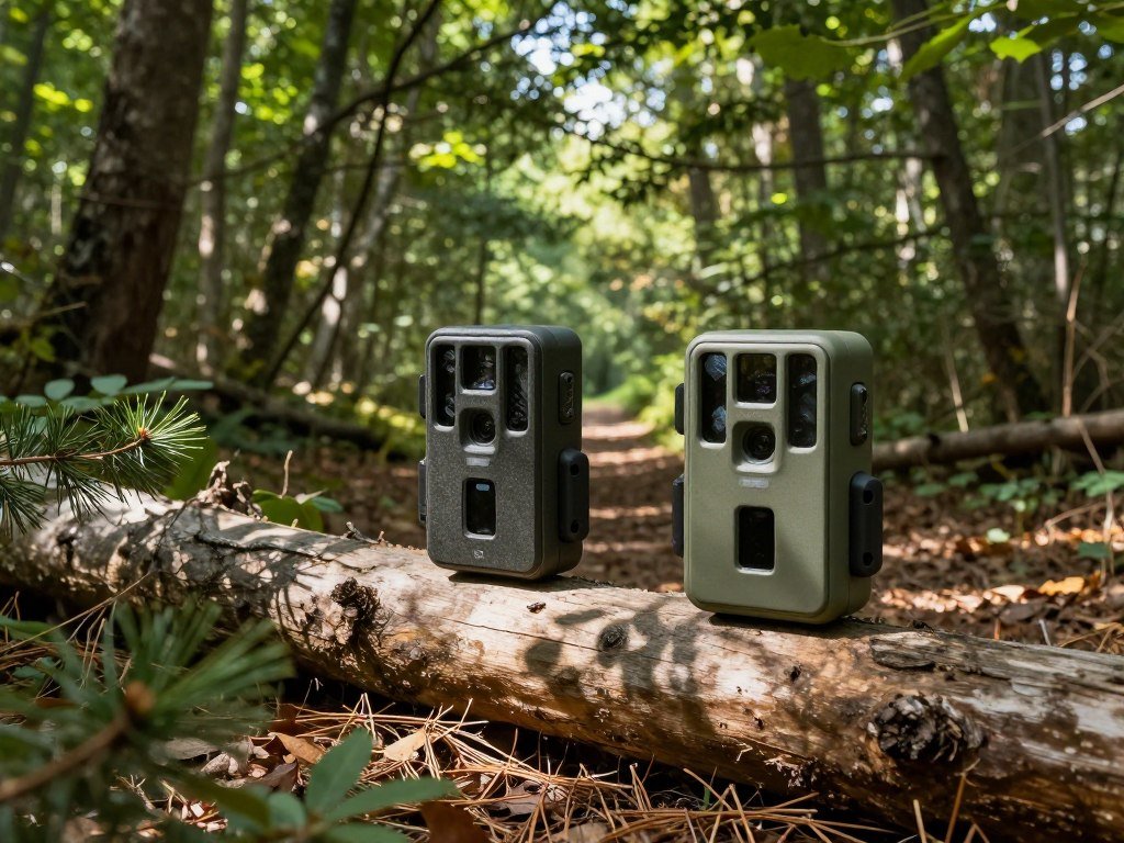 Trail cameras compared for hunting needs beside a woodland track