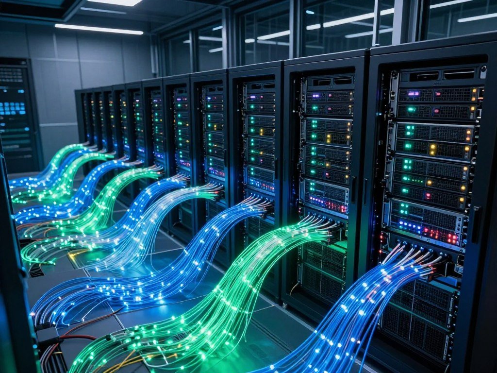 Training data moving across GPU servers through a high-speed network
