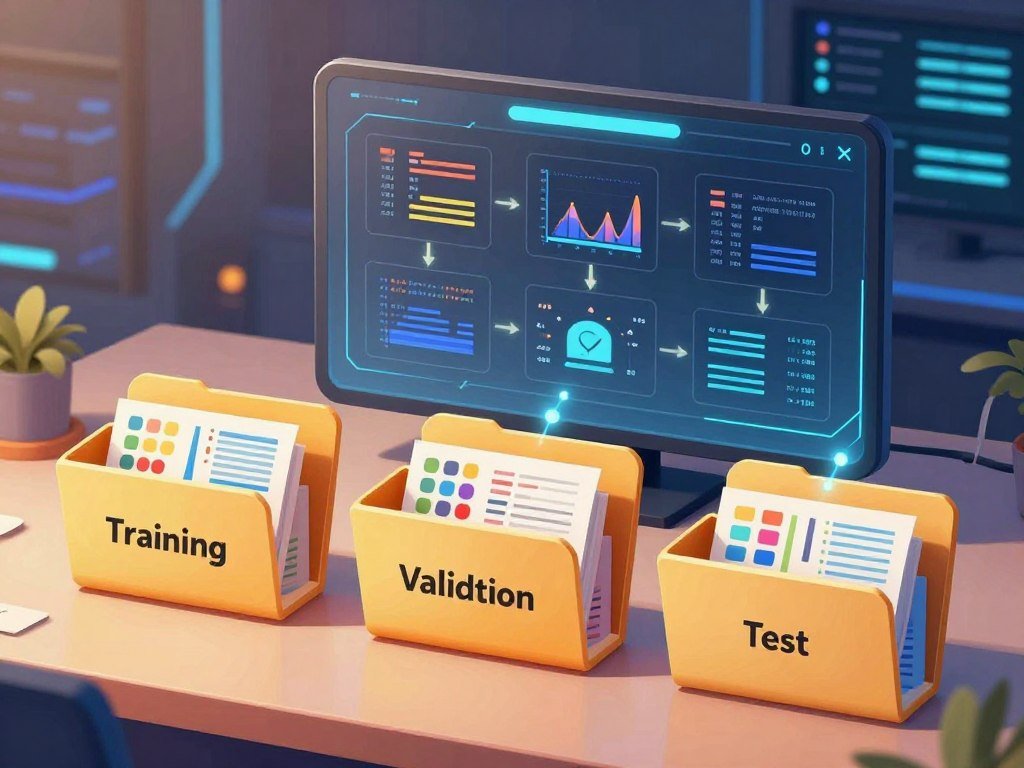Training validation and test examples in separate dataset groups
