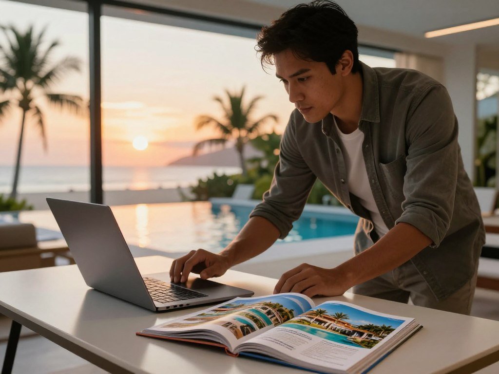 Traveler comparing resort stays with flexible flight and lodging dates