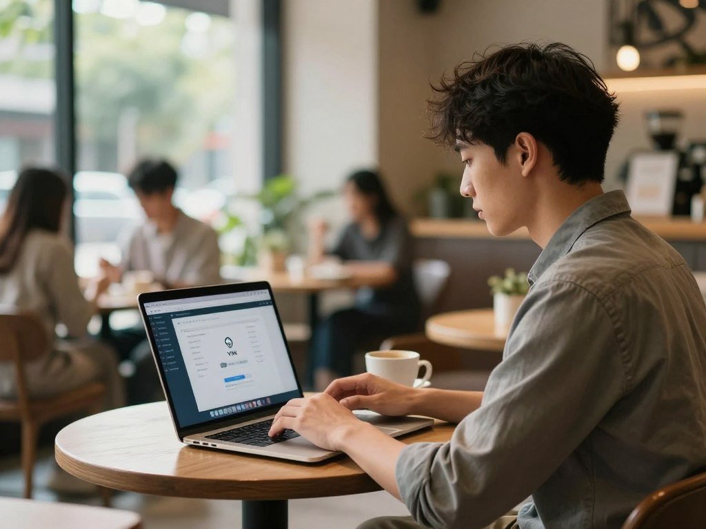 Traveler protecting browsing on public Wi-Fi with a VPN Traveler protecting browsing on public Wi-Fi with a VPN