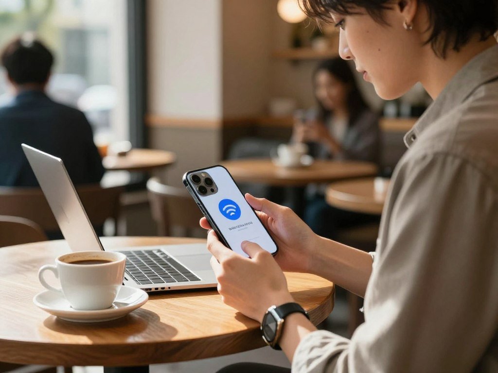 Traveler sets up an eSIM over Wi-Fi before a trip Traveler sets up an eSIM over Wi-Fi before a trip