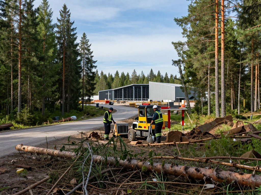 Tree removal and site roads at a Finnish data center location