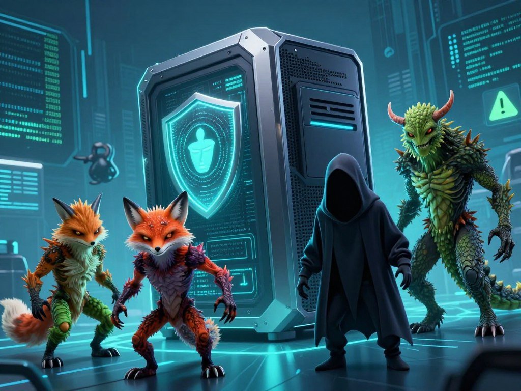 Trojan malware types shown beside a protected computer system Trojan malware types shown beside a protected computer system