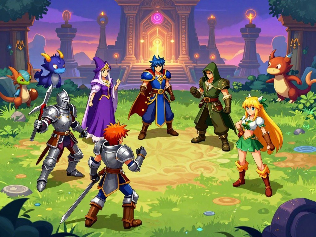 Turn-based RPG party choosing actions during a PS2 battle Turn-based RPG party choosing actions during a PS2 battle