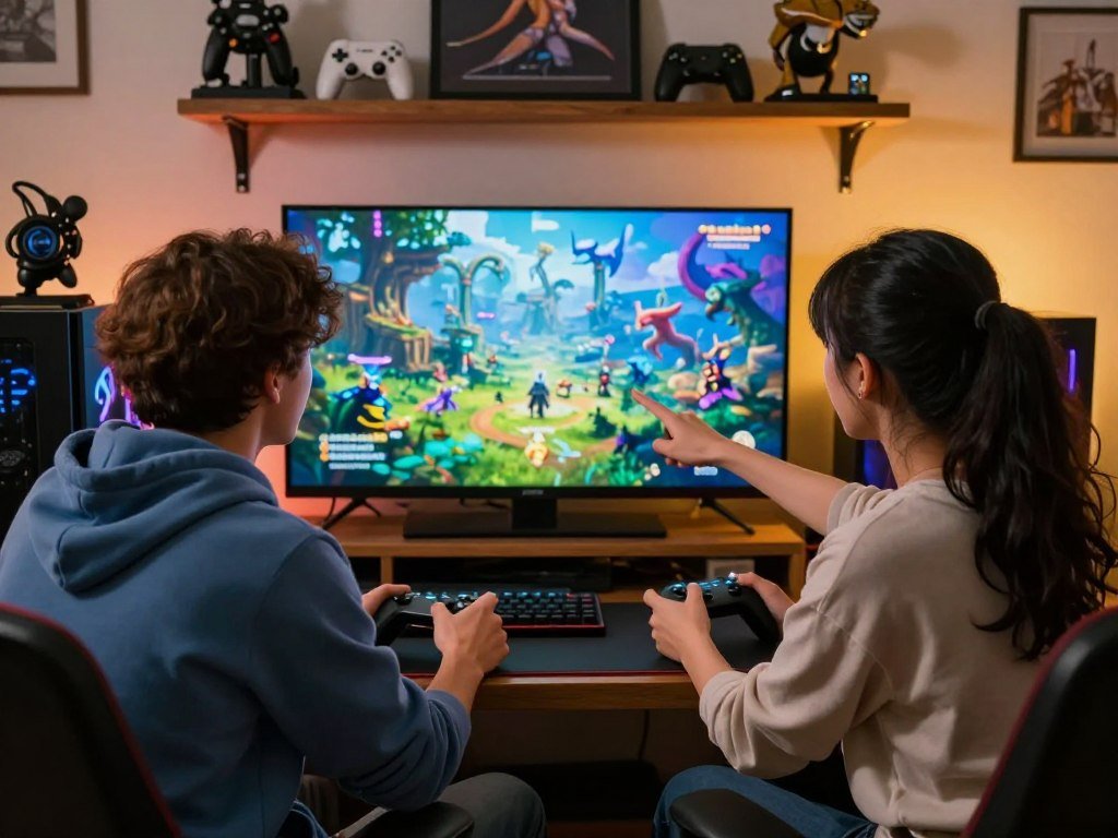 Two friends working together through a story-driven co-op adventure Two friends working together through a story-driven co-op adventure