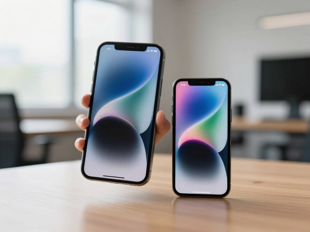 Two iPhone sizes held side by side for camera use